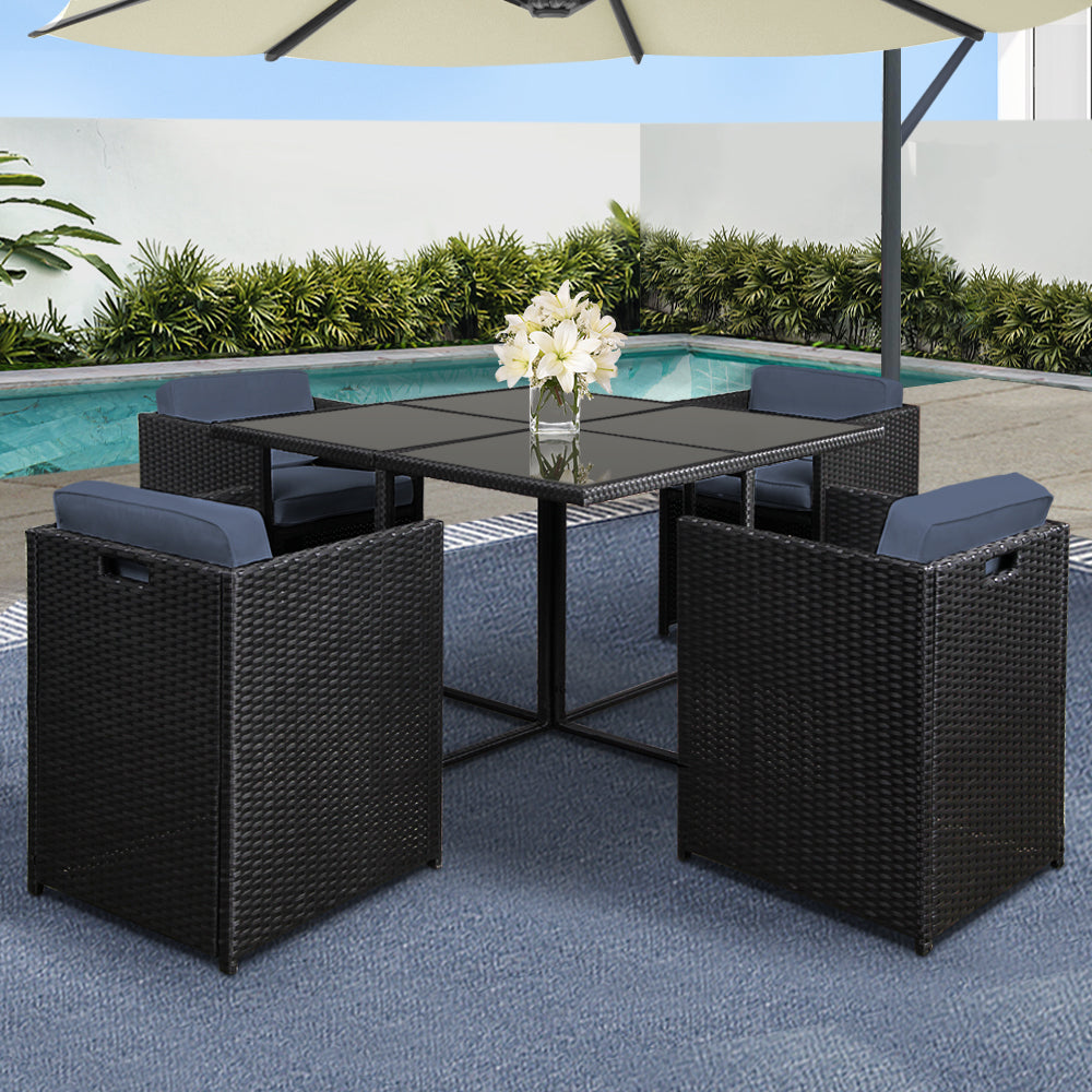 Outdoor Dining Table Set-5 Piece-Black