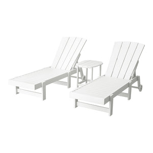 Gardeon Sun Lounge Lounger Table and Chairs Beach Chair Adirondack HDPE Patio Outdoor Furniture Wheels White