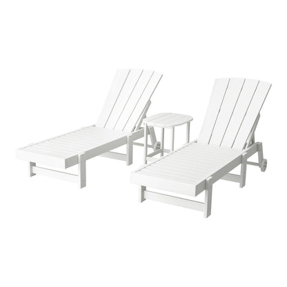 Gardeon Sun Lounge Lounger Table and Chairs Beach Chair Adirondack HDPE Patio Outdoor Furniture Wheels White