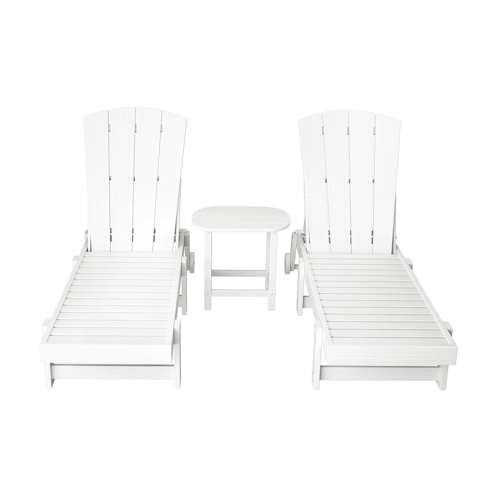 Gardeon Sun Lounge Lounger Table and Chairs Beach Chair Adirondack HDPE Patio Outdoor Furniture Wheels White