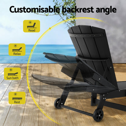 Gardeon Sun Lounge Beach Chair HDPE Adirondack Lounger Patio Outdoor Furniture with Wheels Black
