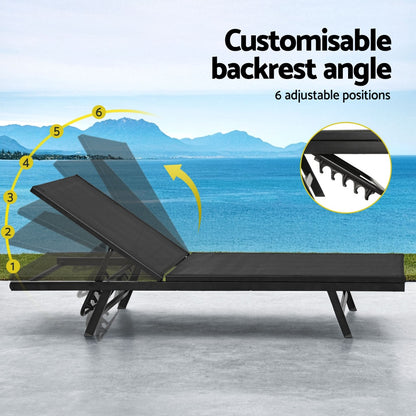 Gardeon Sun Lounge Outdoor Lounger Steel Beach Chair Patio Furniture Black