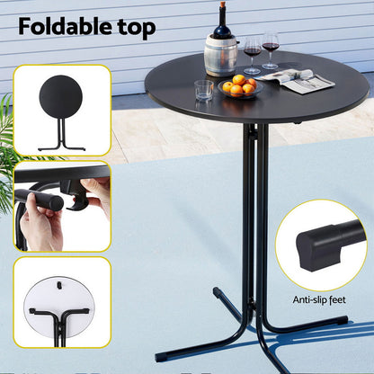Gardeon Outdoor Bar Table Round Folding Desk Top 109cm Patio Furniture Black