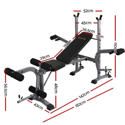 Weight bench with measurement markings on a white background