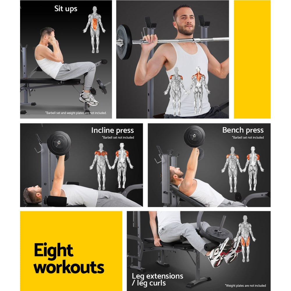 Collage of fitness exercises with man performing various workouts and anatomical diagrams.