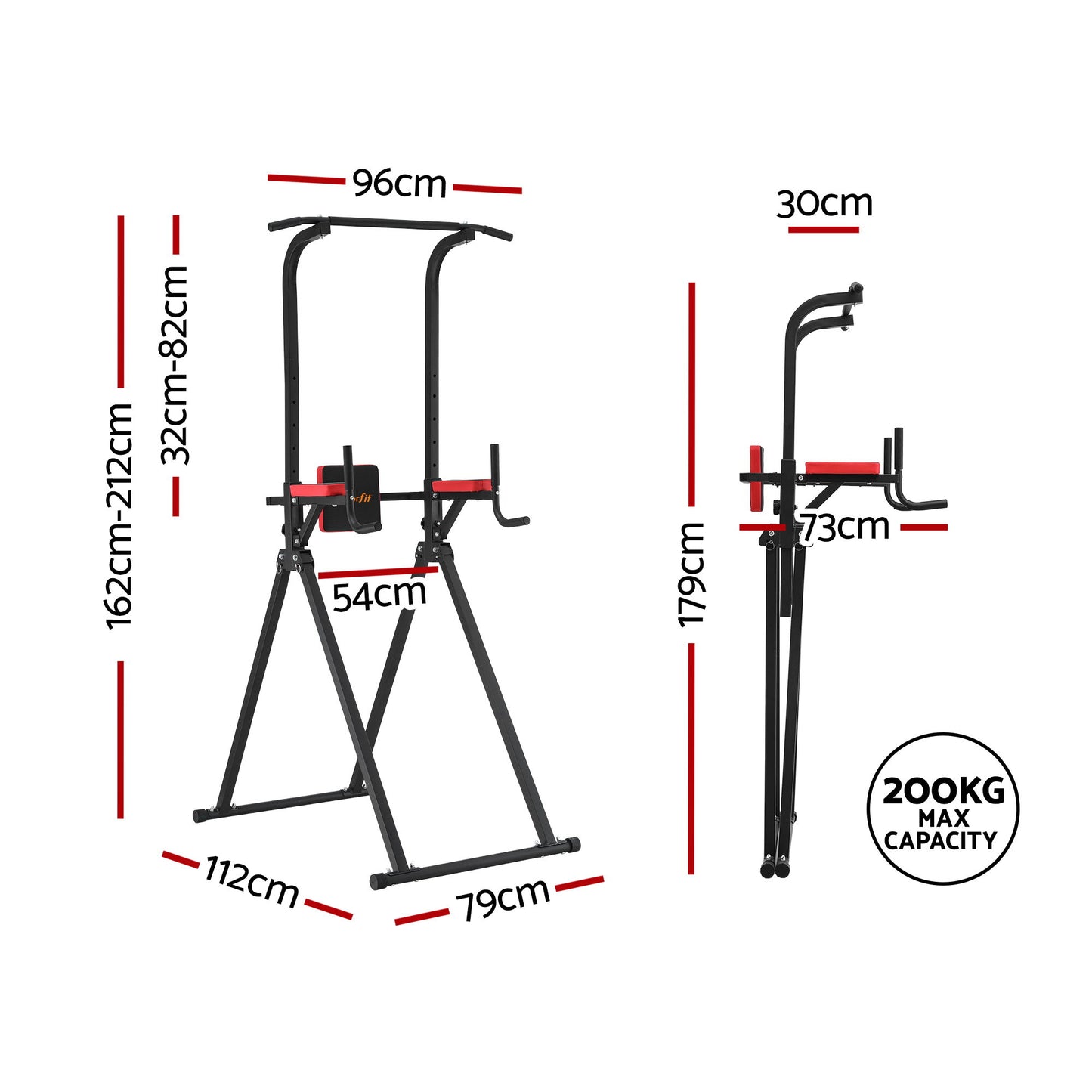 Everfit Chin Up Tower Pull Up Station Adjustable Dip Station Folding Home Gym Black