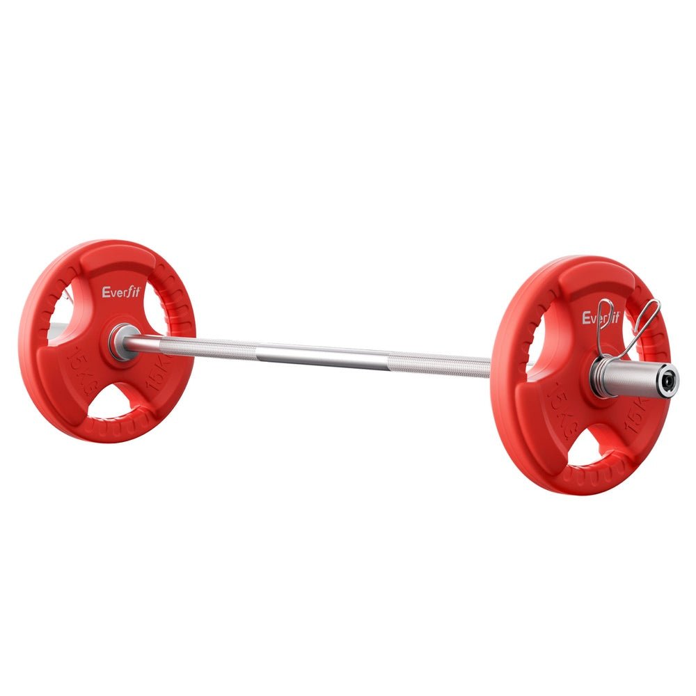 Everfit Barbells Set 36kg 120cm Dumbbell Barbell Plate Weight Lifting Home Gym Red Lifting - Factory Direct Shop