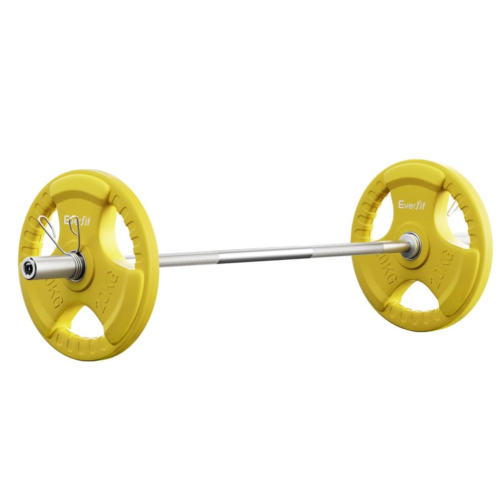 Everfit Barbells 46KG 120CM Dumbbell Barbell Plate Weight Lifting Home Gym Yellow - Factory Direct Shop