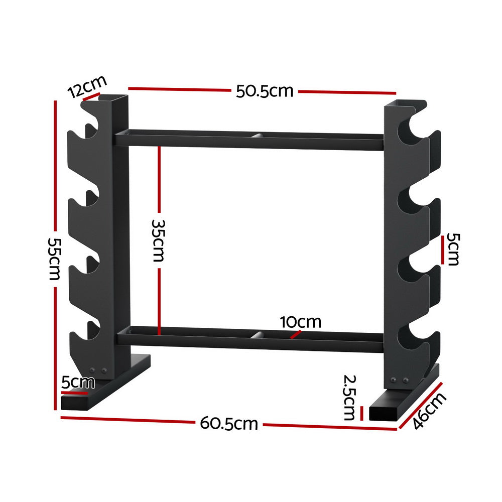 Black metal rack with dimensions labeled on a white background