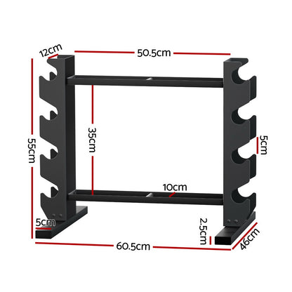 Black metal rack with dimensions labeled on a white background