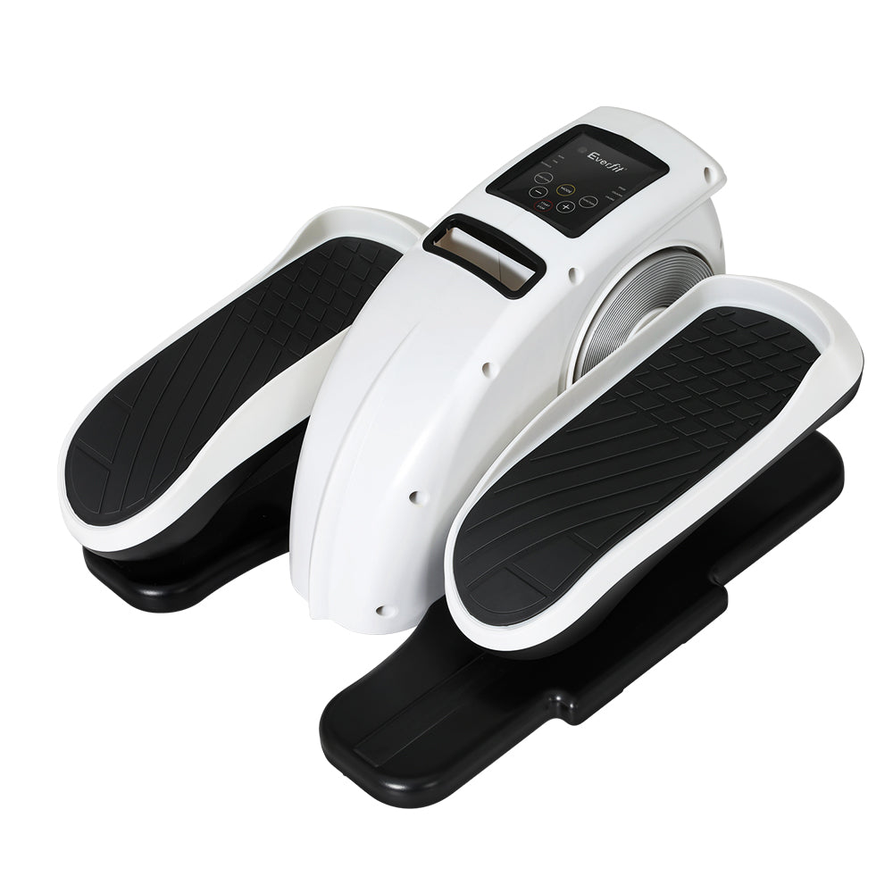 An Everfit Pedal Exerciser Mini Exercise Bike with black and white color scheme, featuring a compact design suitable for under desk use.