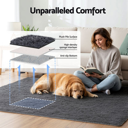 Artiss Floor Rug 140x200cm Plush Area Shaggy Rug Living Room Bedroom Carpet Grey