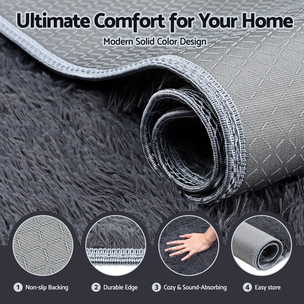 Artiss Floor Rug 200x290cm Plush Area Shaggy Rug Living Room Bedroom Carpet Grey