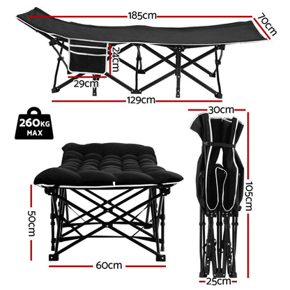 Artiss Folding Bed With Mattress Heavy Duty Black 185CM