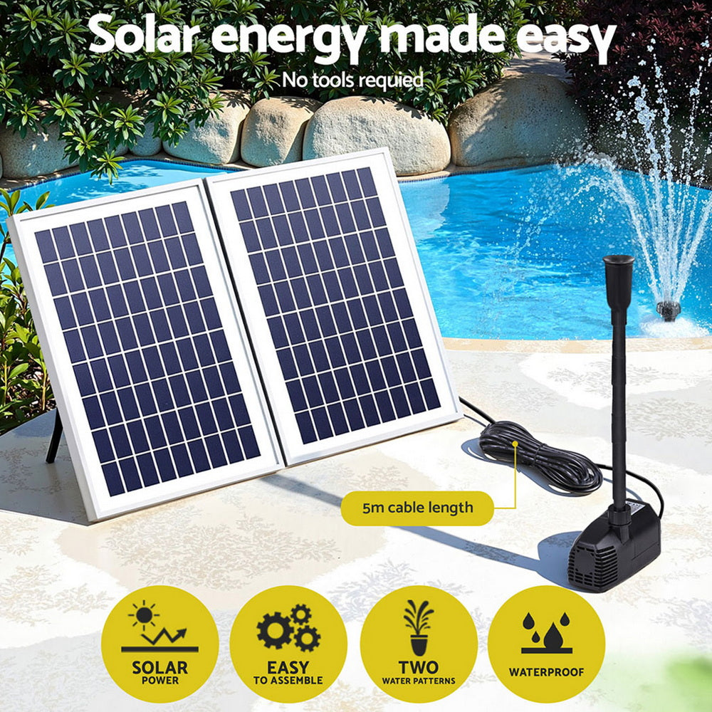 Gardeon Solar Pond Pump Submersible Water Fountain Kit with 2 Panels 1600L/H