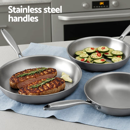 5-star Chef Frying Pan Stainless Steel Uncoated Twin Frypan Set 25/30cm Silver
