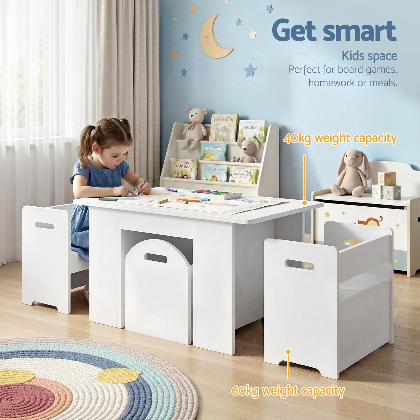 Keezi 3PCS Kids Table and Chairs Set Storage Toys Play Activity Desk - Factory Direct Shop