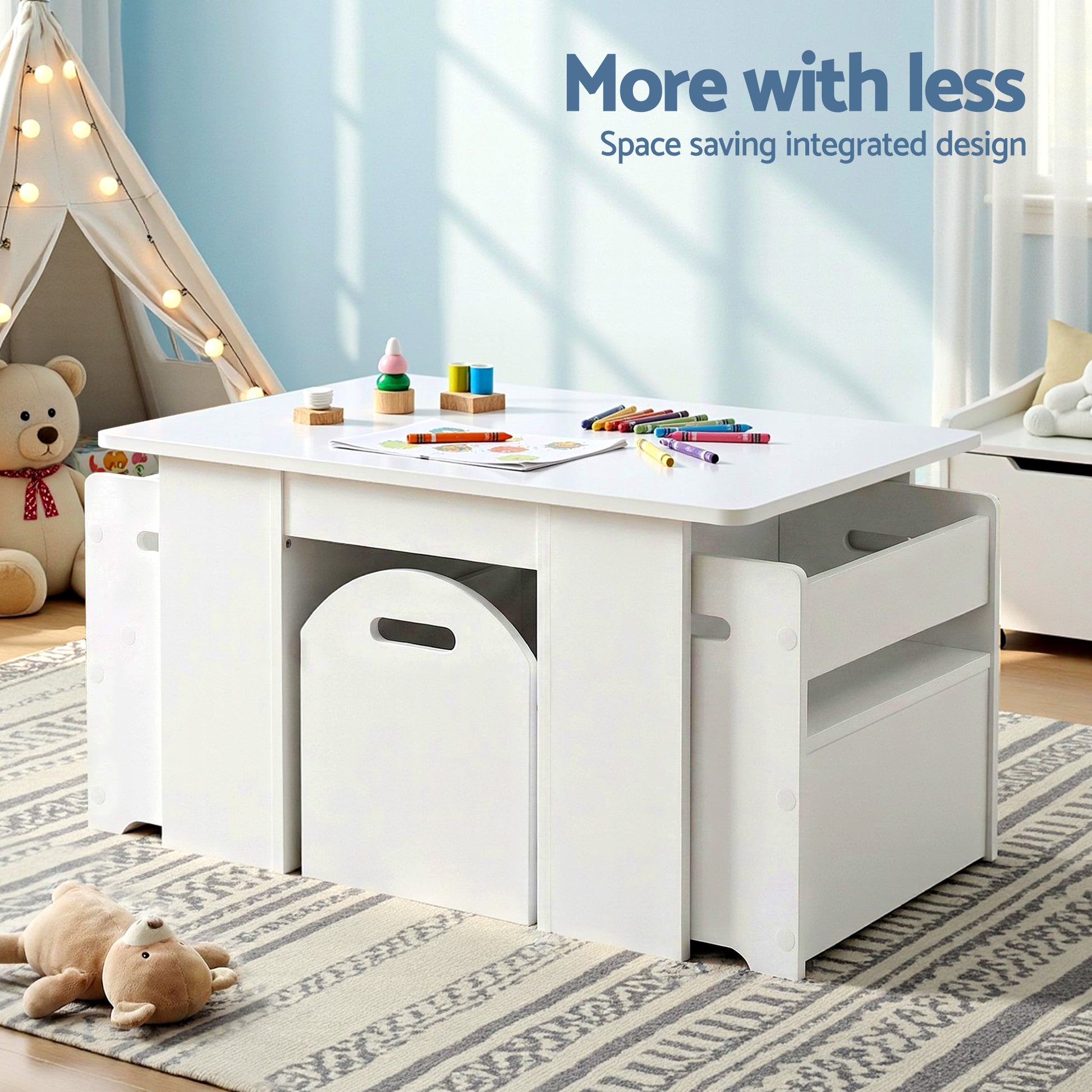 Keezi 3PCS Kids Table and Chairs Set Storage Toys Play Activity Desk - Factory Direct Shop