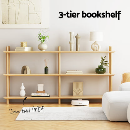 Artiss Bookshelf 3 Tiers Bookcase Display Shelves Wooden Storage Stand Rack Pine