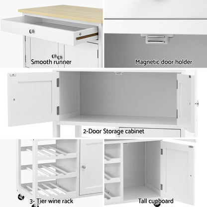 Artiss Kitchen Island Trolley Rolling Serving Cart Storage Cart Drawer Cupboard