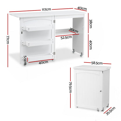 Artiss Folding Sewing Table Sewing Machine Desk Multi-functional Rolling Work Table Craft Station