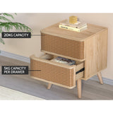 Artiss Rattan Bedside Table Drawers Side End Table Storage Nightstand Oak NORA