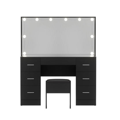 Artiss Dressing Table Vanity Desk Set Stool 10 Led Bulbs Black