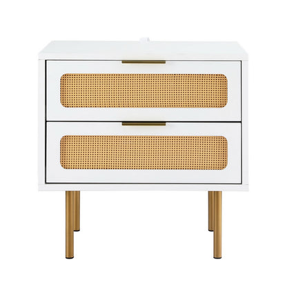 Artiss Rattan Bedside Table 2 Drawers Pine