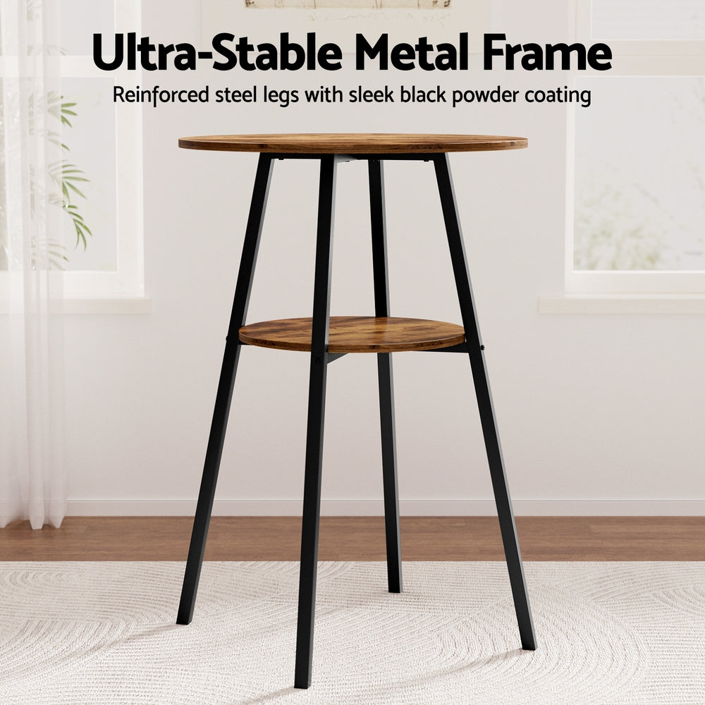 Artiss Industrial Bar Table with 2-Tier Organizer Weather-Resistant MDF Top Steel Frame