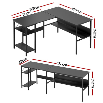 Artiss Computer Desk L shape Home Office Study Table Desks Open Shelf Black