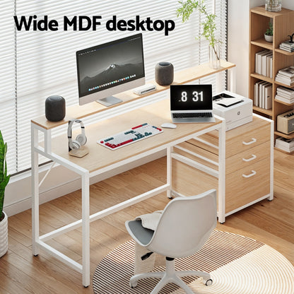 Artiss Computer Desk Home Office Study Table Desks w/Drawers Open Shelf Oak 160CM