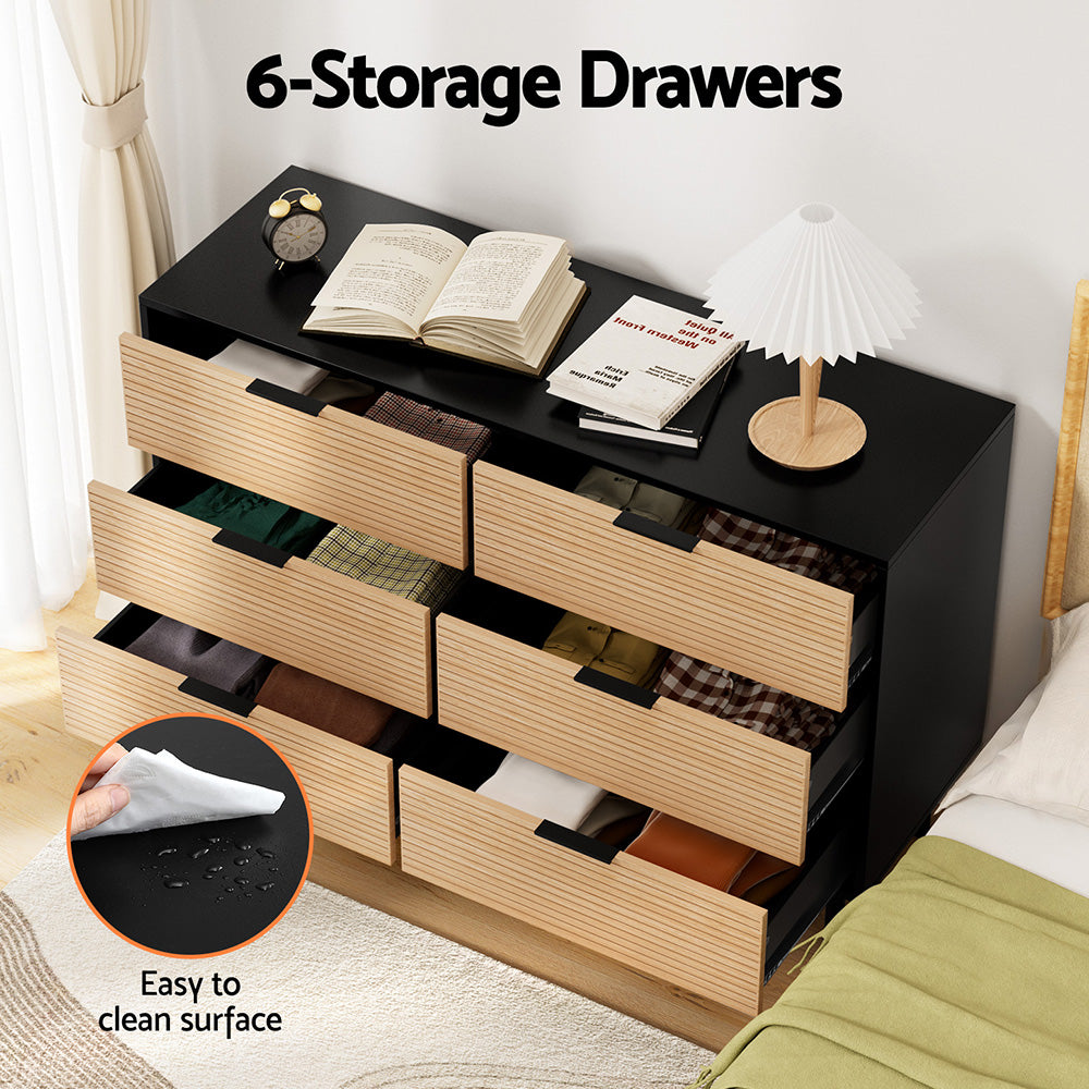 Artiss 6 Chest of Drawers Dresser Table Black&Pine