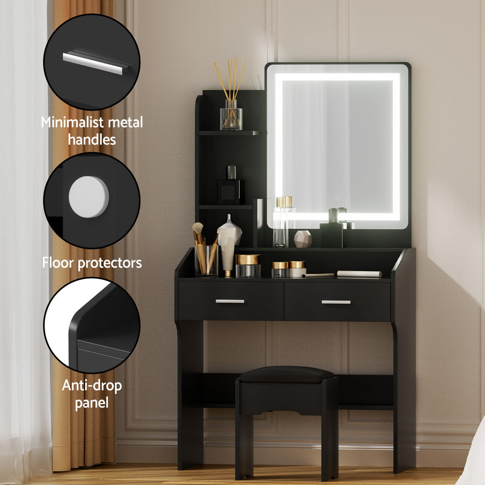 Artiss Dressing Table Set Stool Led Black