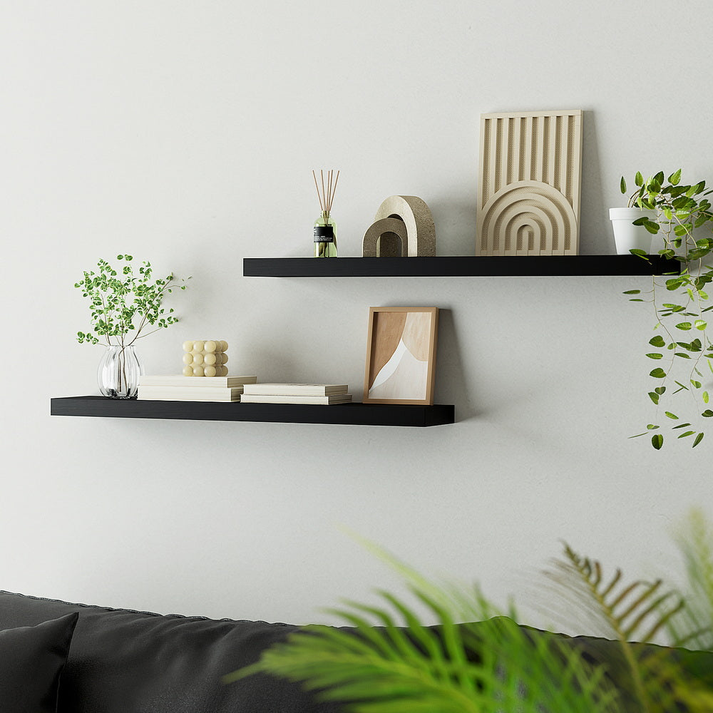 Artiss Floating Wall Shelf Set of 2 Black 90CM