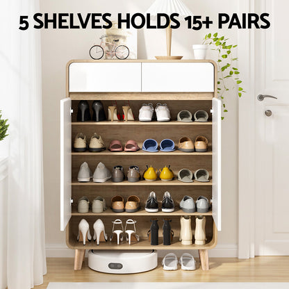 Artiss Shoe Rack Cabinet 20 Pairs Storage Cupboard Pine&White
