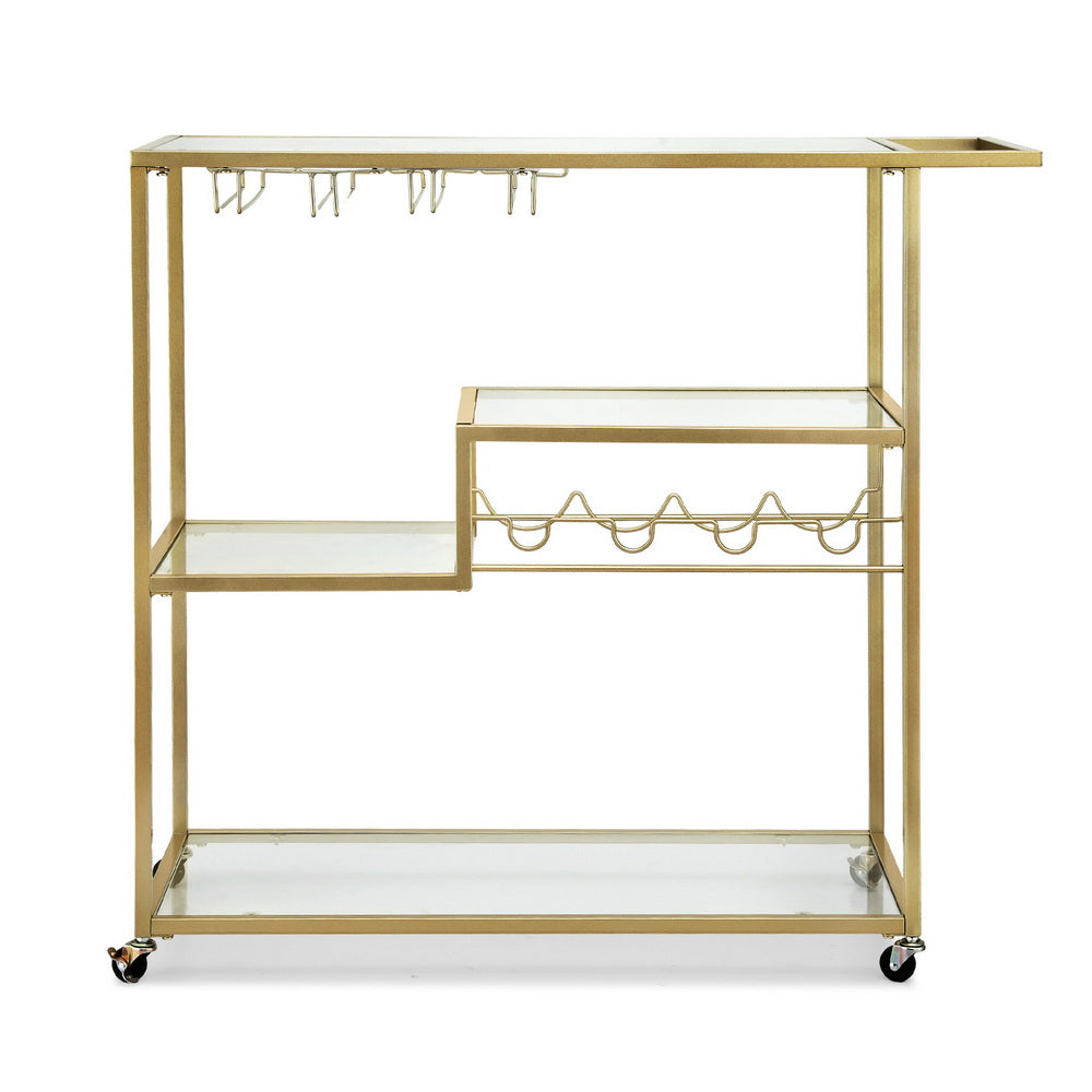Artiss Bar Cart Drink Trolley Serving Cocktail Wine Rack Glass Holder 102cm Gold