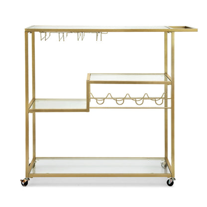 Artiss Bar Cart Drink Trolley Serving Cocktail Wine Rack Glass Holder 102cm Gold