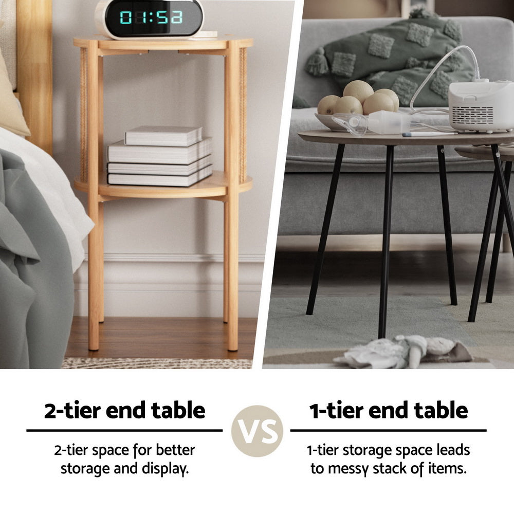 Artiss Coffee Table 2-Tier Round Wood