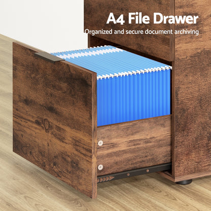 Artiss Filing Cabinet Files Storage Office Shelves File Organiser Rustic Brown 2 Drawer