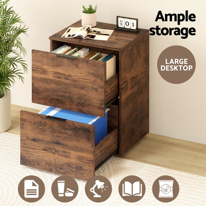 Artiss Filing Cabinet Files Storage Office Shelves File Organiser Rustic Brown 2 Drawer