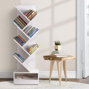 Display Shelf 7-Shelf Tree Bookshelf Book Storage Rack Bookcase -White-Artiss
