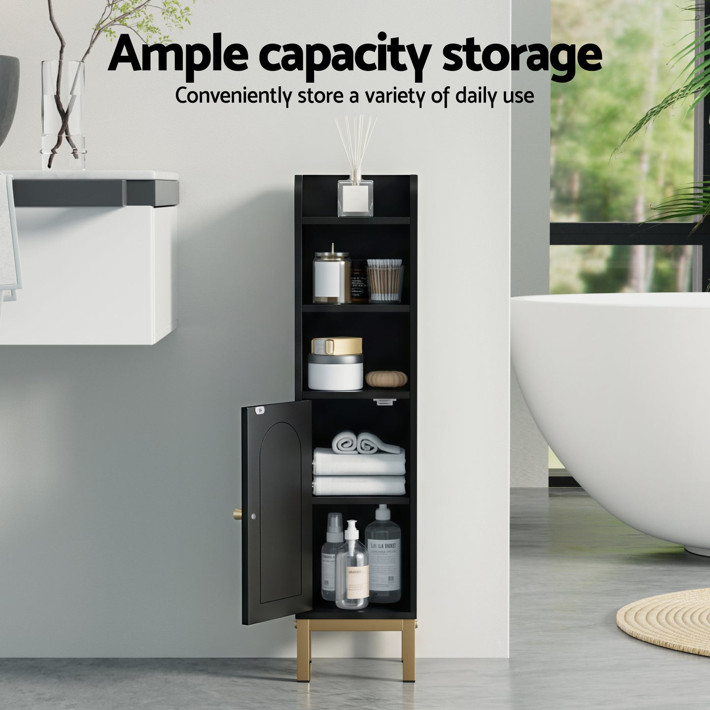 Artiss Bathroom Storage Cabinet Floor Organizer Toilet Corner Adjustable Black - Factory Direct Shop