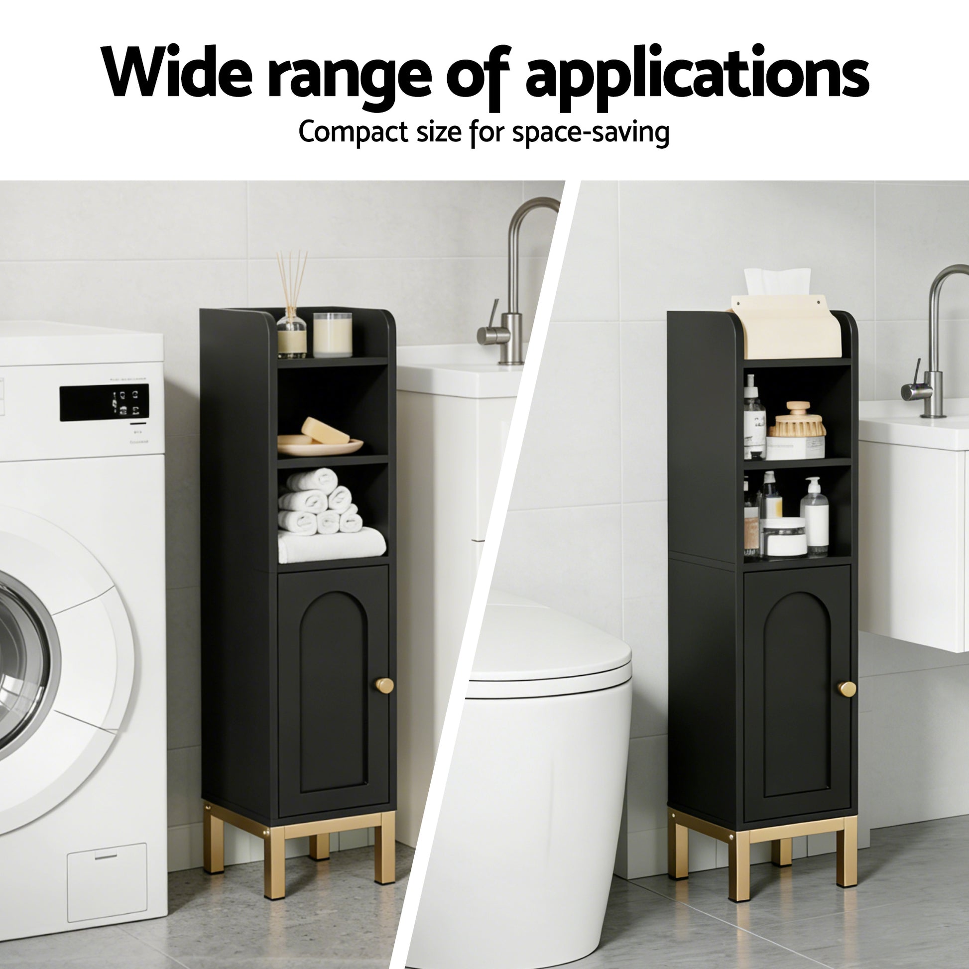 Artiss Bathroom Storage Cabinet Floor Organizer Toilet Corner Adjustable Black - Factory Direct Shop