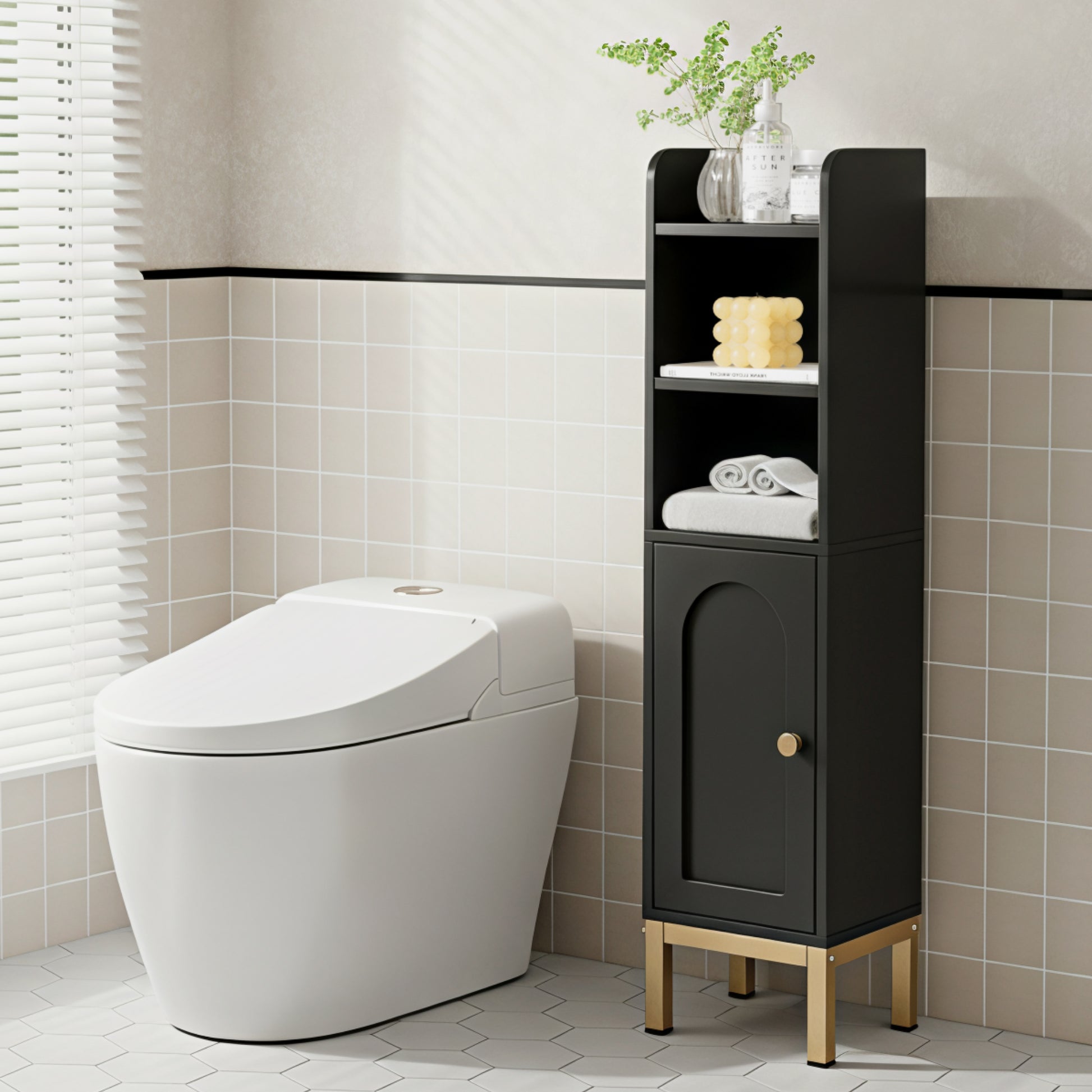 Artiss Bathroom Storage Cabinet Floor Organizer Toilet Corner Adjustable Black - Factory Direct Shop