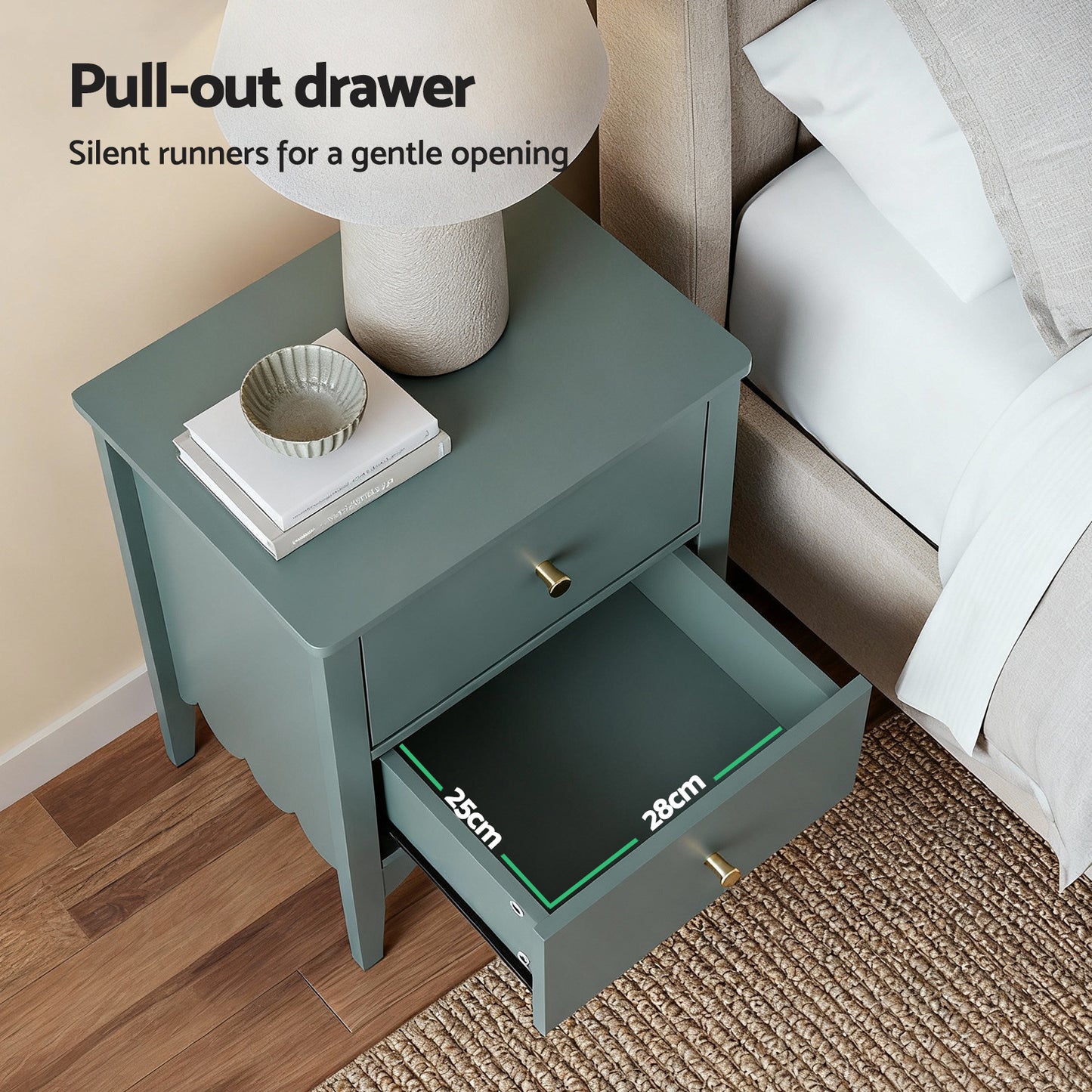Artiss Bedside Table 2 Drawers Bedroom Storage Nightstand Green
