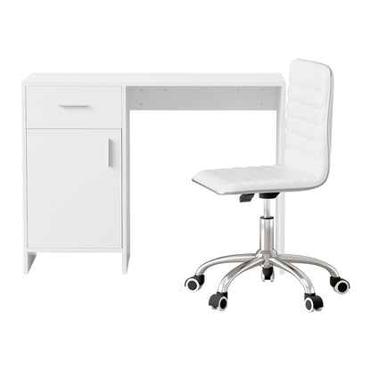 Artiss Computer Desk Office Chair Set PU Leather Home Study Table 100cm White