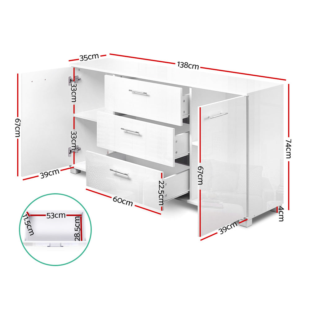 Artiss Buffet Sideboard High Gloss - ZARA White