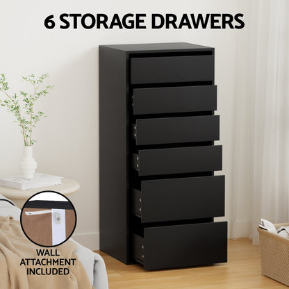 Artiss 6 Chest of Drawers Dresser Tallboy Black