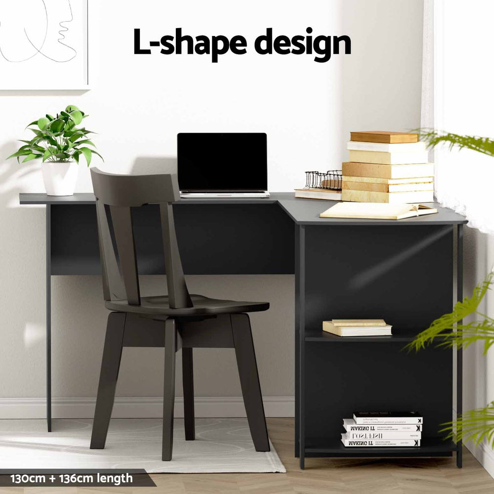 Artiss Office Computer Desk Corner Student Study Table Workstation L-Shape Black