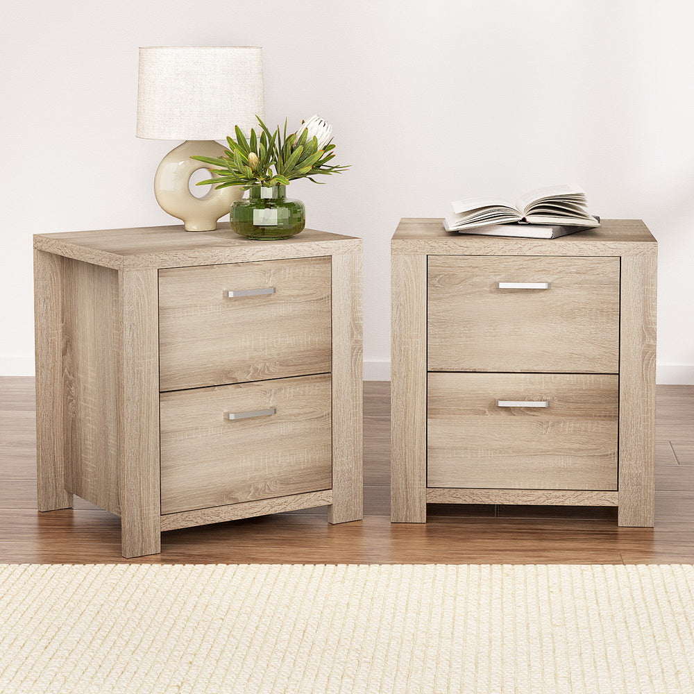 Artiss 2x Bedside Table 2 Drawers - MAXI Pine